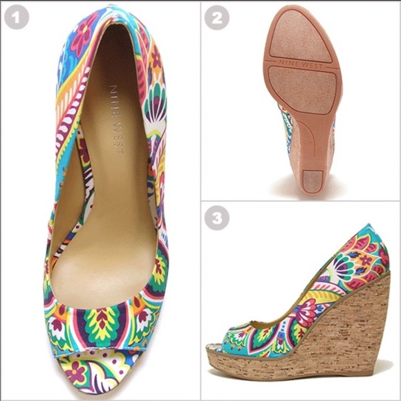 Nine West Wild Things Peep Toe Cork Wedges - NWOT! - Picture 2 of 8